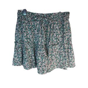 2/$30 ZARA Floral Ruffle Mini Skirt Size S Green & White 100% Viscose Lightweigh